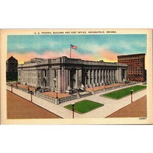 US Federal Building and Post Office Indianapolis Indiana Linen Unposted PC334